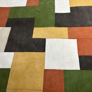 Mid Century Modern Wool Tufted Carpet | Retro Geometric Rug. Earthy Green Brown Cream Extra Large rug Handmade Shag Area Rug