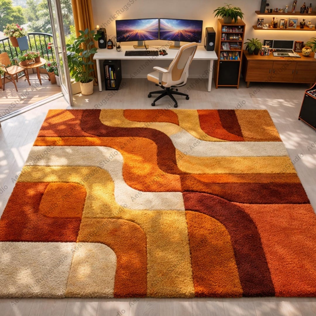 Arc Rug Retro Geometric Rug Geometric Arc Area Rug | Plush Thick Pile Carpet ...
