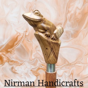 Handmade Frog Handle Wooden Walking Cane: Stylish Unisex Design