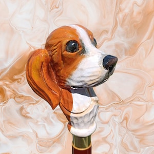 Hand Carved Dog Walking Cane: Handmade Wooden Walking Stick