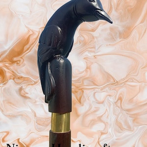 Hand Carved Raven Walking Cane: Solid Wood, Comfortable Grip