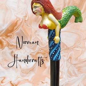 Mermaid Walking Cane / Wooden Walking Stick / Handmade Mermaid Painted Walking Cane comfortable use For Men Women Cane Best Quality