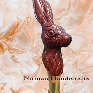 Hand Carved Hare Walking Cane: Handmade Wooden Animal Walking Stick