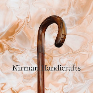Hand Carved Wooden Crook Walking Cane: Handmade Ash & Oak