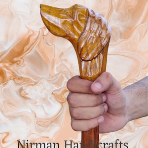 Hand Carved Dog Walking Cane: Handmade Wooden Animal Walking Stick