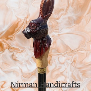 Hand Carved Rabbit Walking Cane: Handmade Wooden Animal Stick