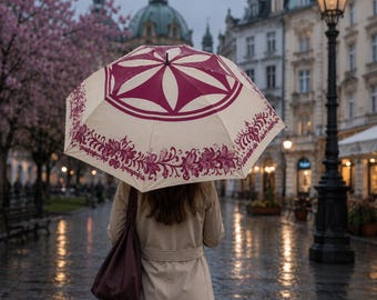 PERUNIKA Pink Mandala Floral Pattern Umbrella  | Foldable Semi-Automatic