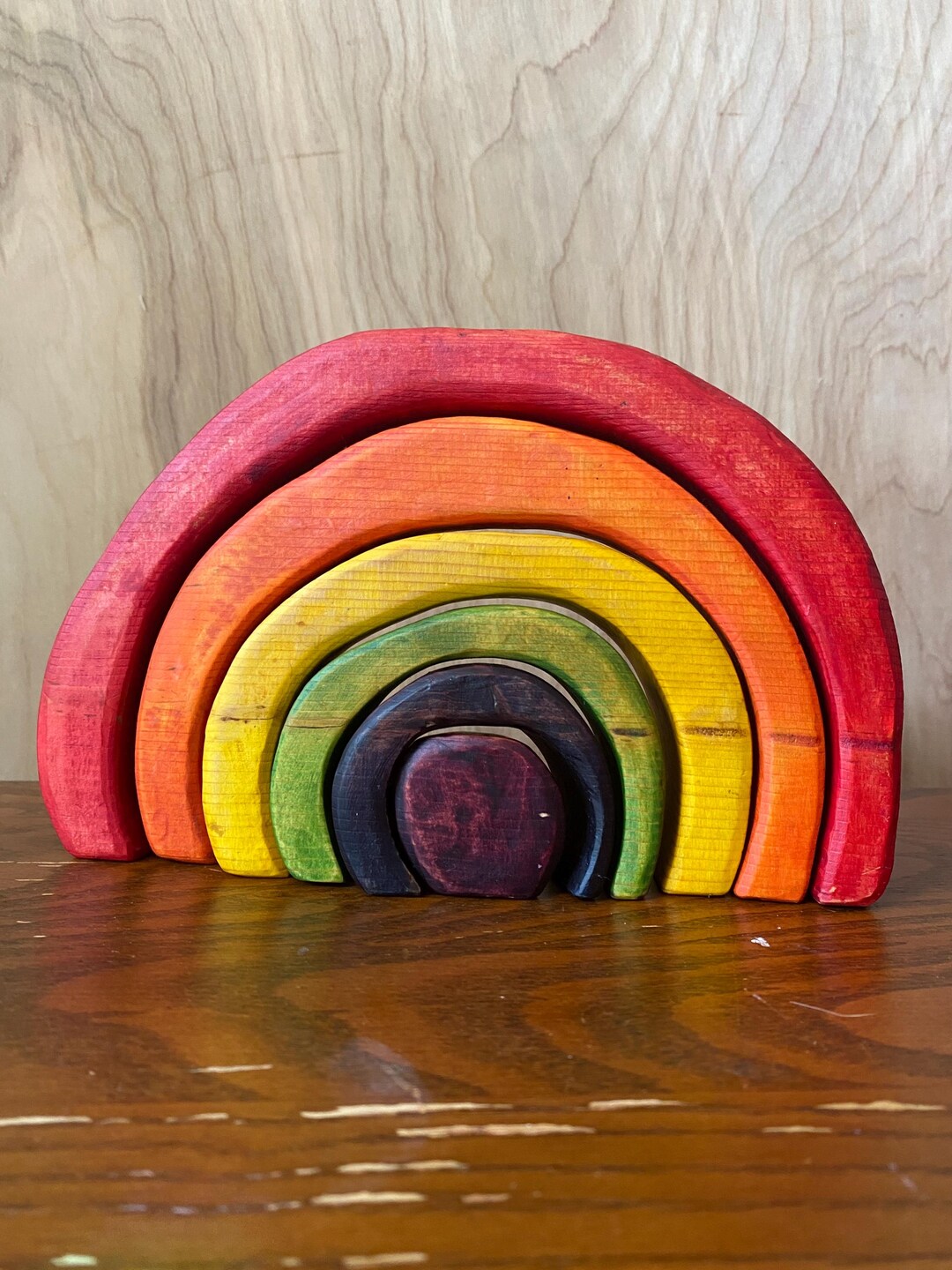 Wooden Nesting Rainbow Figurine, Posable Tunnel Miniature Landscape ...