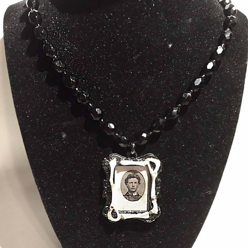 cemetery Goth portrait photograph Victorian bones necklace tintype oddities creepy jewelry Sam pendant antique morbid