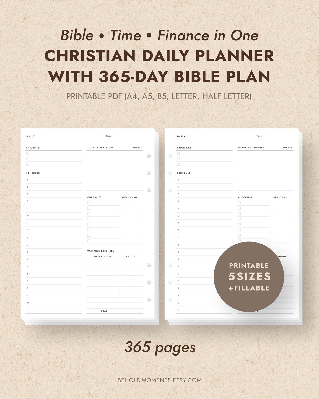 Daily Scripture Planner Christian Daily Planner: 365-day Bible Reading (printable, Fillable PDF ...