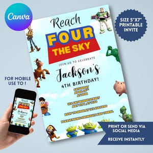 Kids Editable Toy Story Birthday Invitation Template, Printable Birthday Party Invitations, Digital Kids Party Invite Template Bday Card
