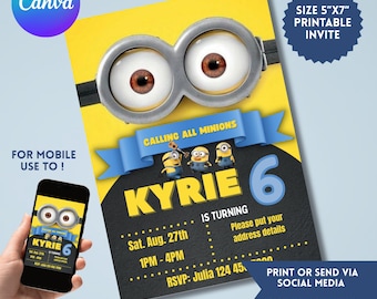 Editable Minions Birthday Invitation Template: Printable 5x7 (Digital Download)