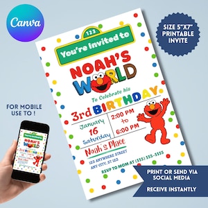 Editable Birthday Invitation, Sesame street Birthday Invitation, Printable Abby Cadabby invitation, Girls Instant Download, Canva