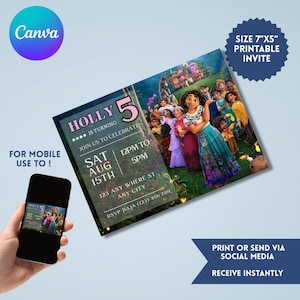 Editable Encanto Birthday Invitation: Canva Template (Digital Download 7x5&quot;&quot; PDF)