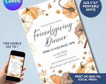 Faire-part pour le dîner Friendsgiving, modèle modifiable (téléchargement numérique)
