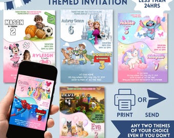 Invitación de cumpleaños personalizada para hermanos: Fiesta temática doble (Descarga digital)
