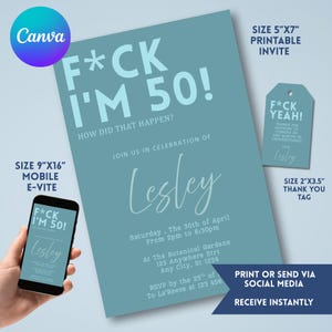Editable 50th Birthday Invitation: Modern Party Invite (Digital Download 5x7)