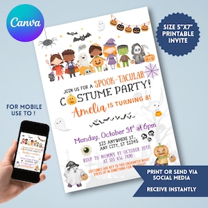 Editable Spooktacular Costume Party , Halloween Birthday Invitation, Halloween Birthday Party Invite, Cute Kids Halloween Mobile Invite