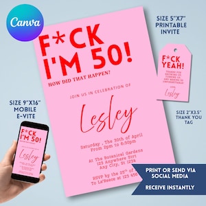 Editable 50th Birthday Invitation: Modern Party Invite (Digital Download 5x7)
