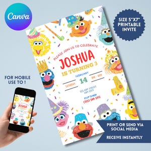Editable Birthday Invitation, Sesame street Birthday Invitation, Printable Abby Cadabby invitation, Girls Instant Download, Canva