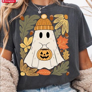 Fall Ghost PNG | Cute Halloween Ghost with Beanie Sublimation | Autumn Leaves Pumpkin PNG | Cozy Spooky Season Digital ,halloween shirt png