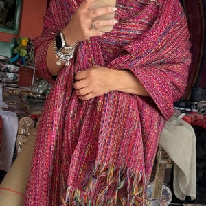 Rebozo mexicain tissé à la main - Châle multicolore Rosa Mexicano de Puebla | 80 x 28 po. | CasaArtMex