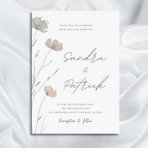 Wildflower Wedding Invitation Template – Minimalist Floral Design – Editable Canva Template – Rustic Botanical Wedding Invite – Printable