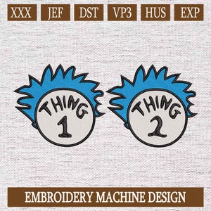Thing 1 and Thing 2 Stickdatei /, Dr. Seuss Inspirierte Stickdatei / Lustiger Cartoon Character Stitch, Katze im Hut Musterdesign