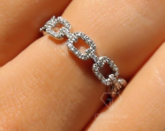 Moissanite Cable Chain Link Ring, Sterling Silver Wedding Band