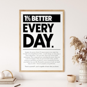 1% Better Every Day, Motivational Quote Wall Art, Office Prints, Office Decor, Inspirational Wall Art, Motivational Poster, Instant Download