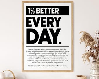 1% Better Every Day, Motivational Quote Wall Art, Office Prints, Office Decor, Inspirational Wall Art, Motivational Poster, Instant Download
