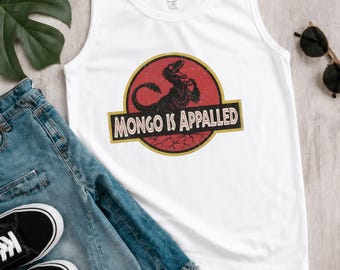 Mongo Is Appalled Tank Top, Funny Dinosaur Tank, Retro Raptor Shirt, Vintage Parody Graphic Tank, Jurassic Meme Tank, Unisex Summer Tank