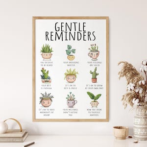 Gentle Reminders Positive Affirmations DIGITAL Print Mental Health Wellbeing Art Therapy Office School Counselor Poster Self Love Compassion