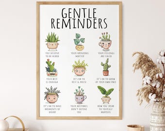 Gentle Reminders Positive Affirmations DIGITAL Print Mental Health Wellbeing Art Therapy Office School Counselor Poster Self Love Compassion
