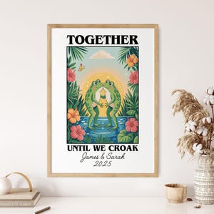 Personalized Couple Print, Cute Wall decor, Custom Frog Illustration, Anniversary Engagement Valentines Gift Idea, Retro Aesthetic, UNFRAMED