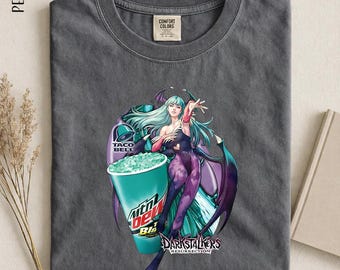 Morrigan Darkstalkers Shirt, Mountain Dew Baja Blast Anime Parody Tee, Taco Bell Gamer Girl Graphic T-shirt.