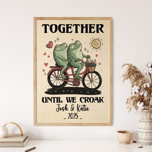 Personalized Couple Print, Cute Wall decor, Custom Frog Illustration, Anniversary Engagement Valentines Gift Idea, Retro Aesthetic, UNFRAMED