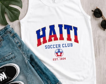 Haiti Soccer Club Tank Top, Haitian Pride Football Shirt, Haiti Soccer Fan Apparel, Caribbean Sports Tank, Est 1804 Graphic Tank Top