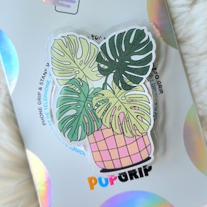 Monstera Leaf Plant Pop Grip: Tropical Phone Stand for Plant Lovers