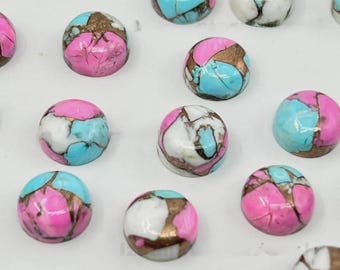 AAA+ Cotton Candy Kingman Copper Turquoise Cabochon: Round Gemstone (10X10 to 30X30 MM)