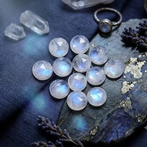 Rainbow Moonstone Rosecut Round Shape 30 pcs Rosecut Gemstone - Top Quality Rose Cut Flat Back Gemstone Lot For Jewelry Making, 4-12mm