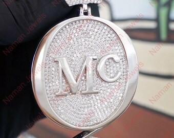 any two customize letter moissanite diamond men's pendant, 925 sterling silver pendant