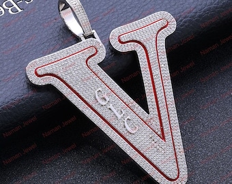 custom single letter moissanite diamond pendant, 925 sterling silver pendant
