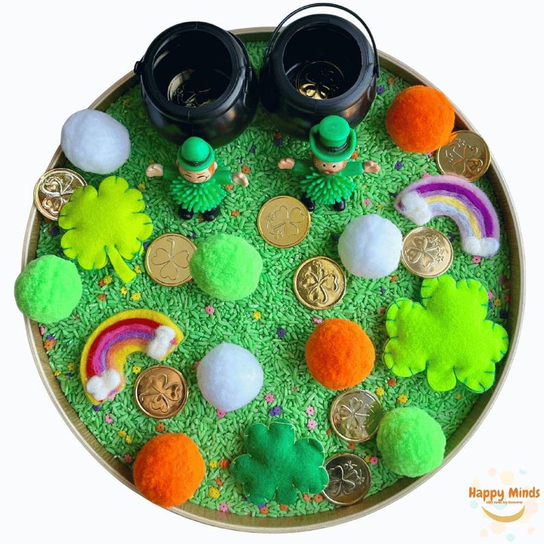 St. Patricks Sensory Bin (4 Cups), Sensory Play, St. Patrick's Day Bin ...