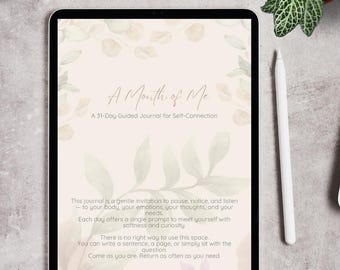 A Month of Me – 31-Day Guided Journal PDF | Self-Reflection Prompts | Printable Mindful Journal for Daily Self-Care