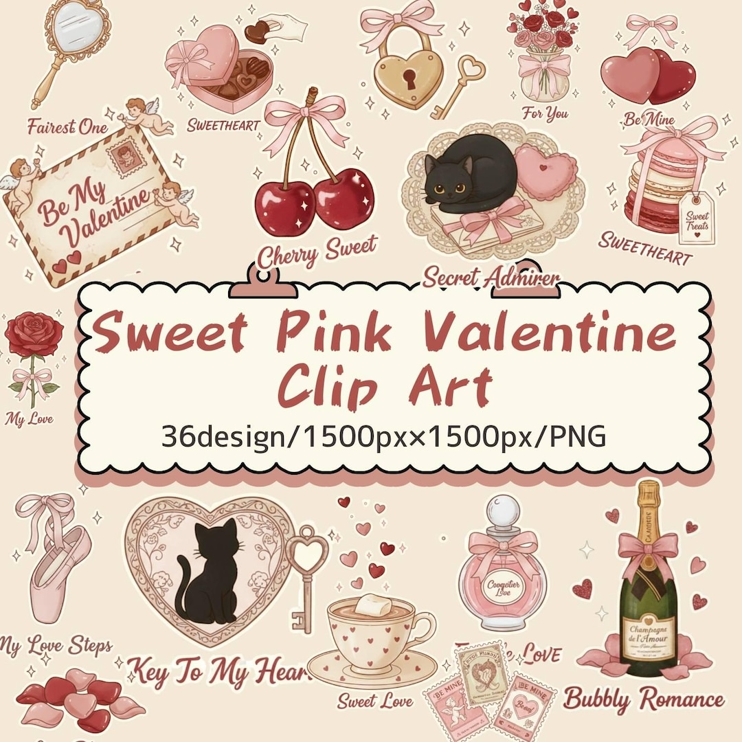 Sweet Pink Valentine Clip Art – Cute Romantic PNG Set (36 Designs) - Etsy
