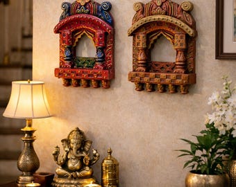Handmade Jaipur Mini Jharokha Set of 2– Folk Art Decor