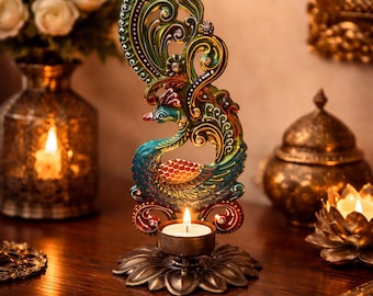 Portacandele tradizionale a forma di pavone, realizzato a mano / Decorazione festiva