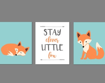 Fox Nursery Decor Boy, Woodland Nursery Decor, Fox Nursery, Forest Nursery Art, Baby Boy Nursery, Forest Nursery, Set of 3 Prints or Canvas