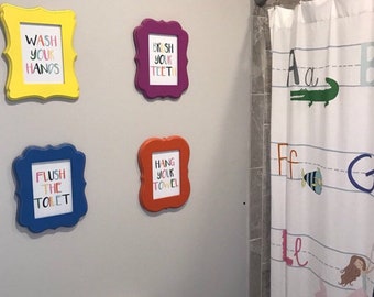 Kids Bathroom Wall Decor, Kids Bathroom Wall Art, Kids Bathroom Decor, Bathroom Prints Set of four 5x7, 8x10, 11x14, Pick AnyColors UNFRAMED